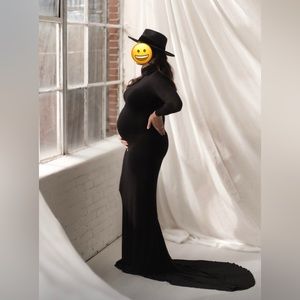Black Turtleneck Maternity Gown with Train